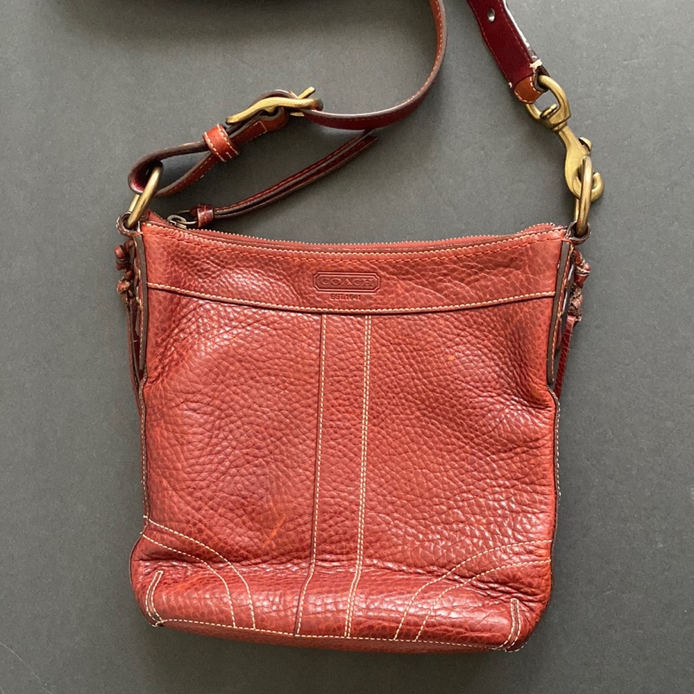 Coach Brown Pebbled Leather Bleeker Slim Crossbody Style: 10398